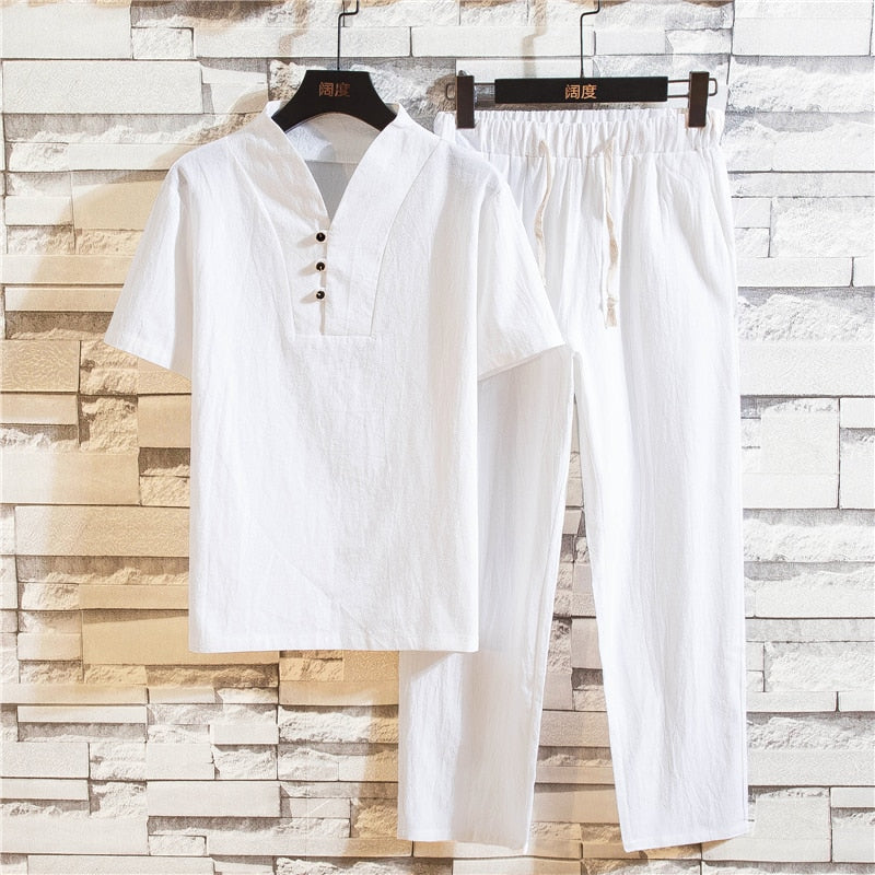 Men's Summer Linen Set with Breathable Shirt and Pants