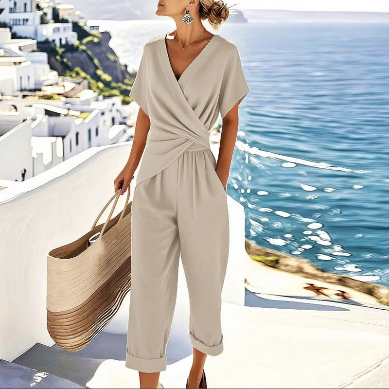 Damen tailliertes Casual Set mit Wickeloberteil