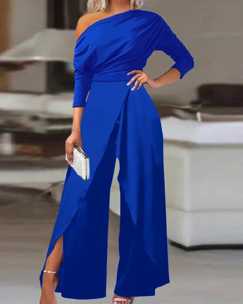 Damski Elegancki Kombinezon z Szerokimi Nogawkami