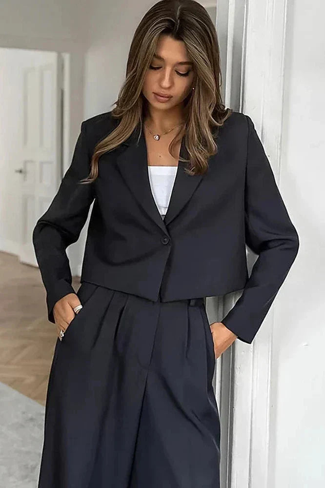 Damen Zweiteiliges Set mit Kurzem Blazer und Weiten Hosen