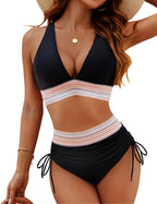 Stylisches Bikini mit hohem Bund und elastischem Taillenband für den Strand