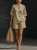 Damen zweiteiliges Sommer-Set mit Bluse und Shorts
