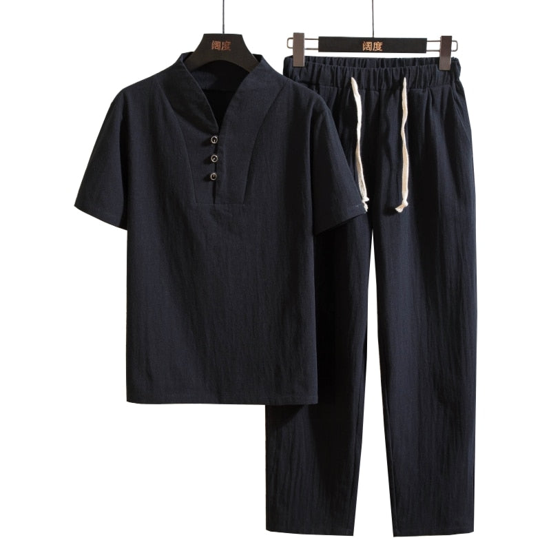 Men's Summer Linen Set with Breathable Shirt and Pants