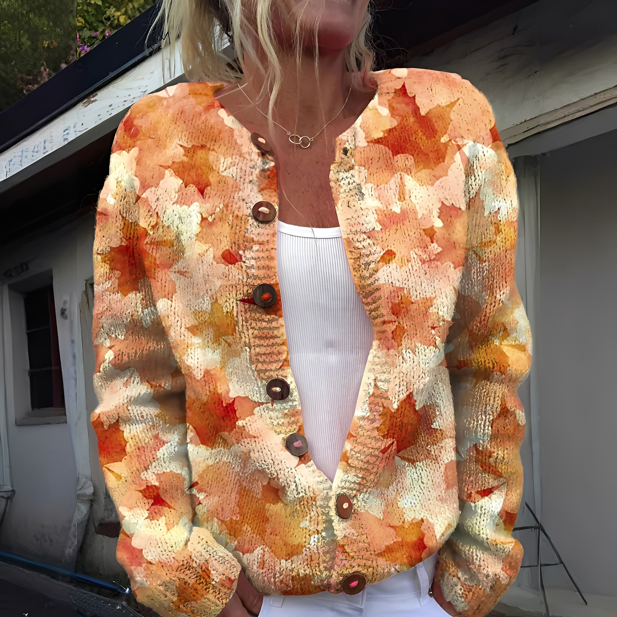 Women's Cardigan with Floral Pattern and Warm Knit
