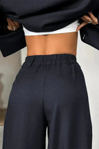 Damen Zweiteiliges Set mit Kurzem Blazer und Weiten Hosen