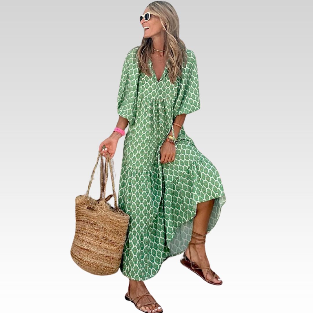 Damska Zwiewna Sukienka Boho Maxi o Lekkiej, Letniej Sylwetce