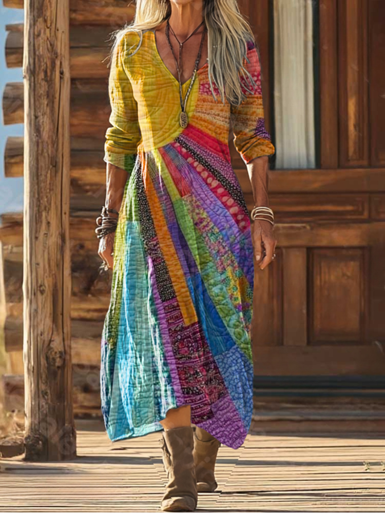 Damen Boho-Kleid mit künstlerischem Motiv und leichter Konstruktion