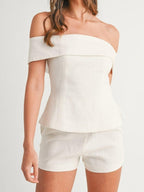 Women's Two-Piece Cotton and Linen Set with Short Top and Pants