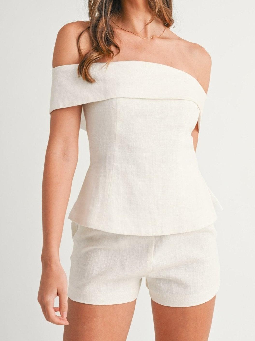 Women's Two-Piece Cotton and Linen Set with Short Top and Pants