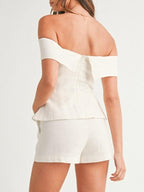 Women's Two-Piece Cotton and Linen Set with Short Top and Pants