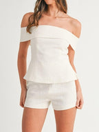 Women's Two-Piece Cotton and Linen Set with Short Top and Pants
