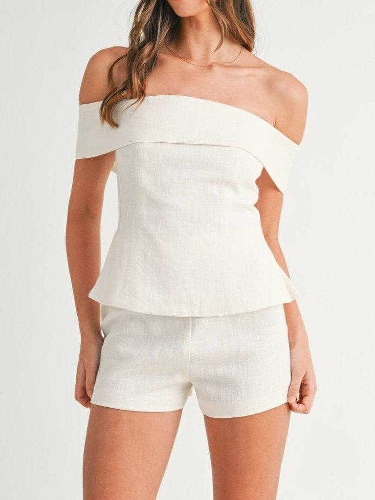 Women's Two-Piece Cotton and Linen Set with Short Top and Pants