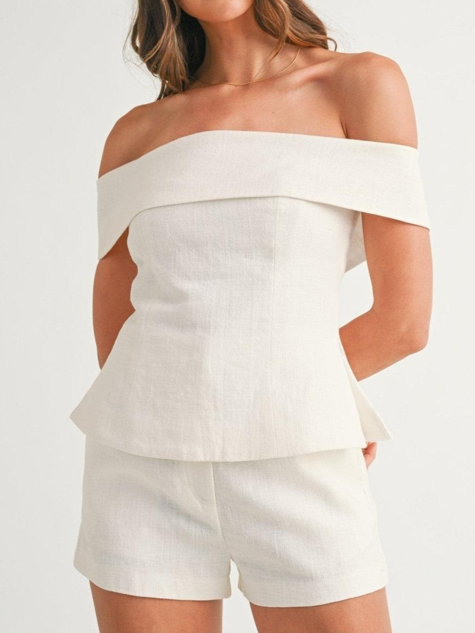Women's Two-Piece Cotton and Linen Set with Short Top and Pants