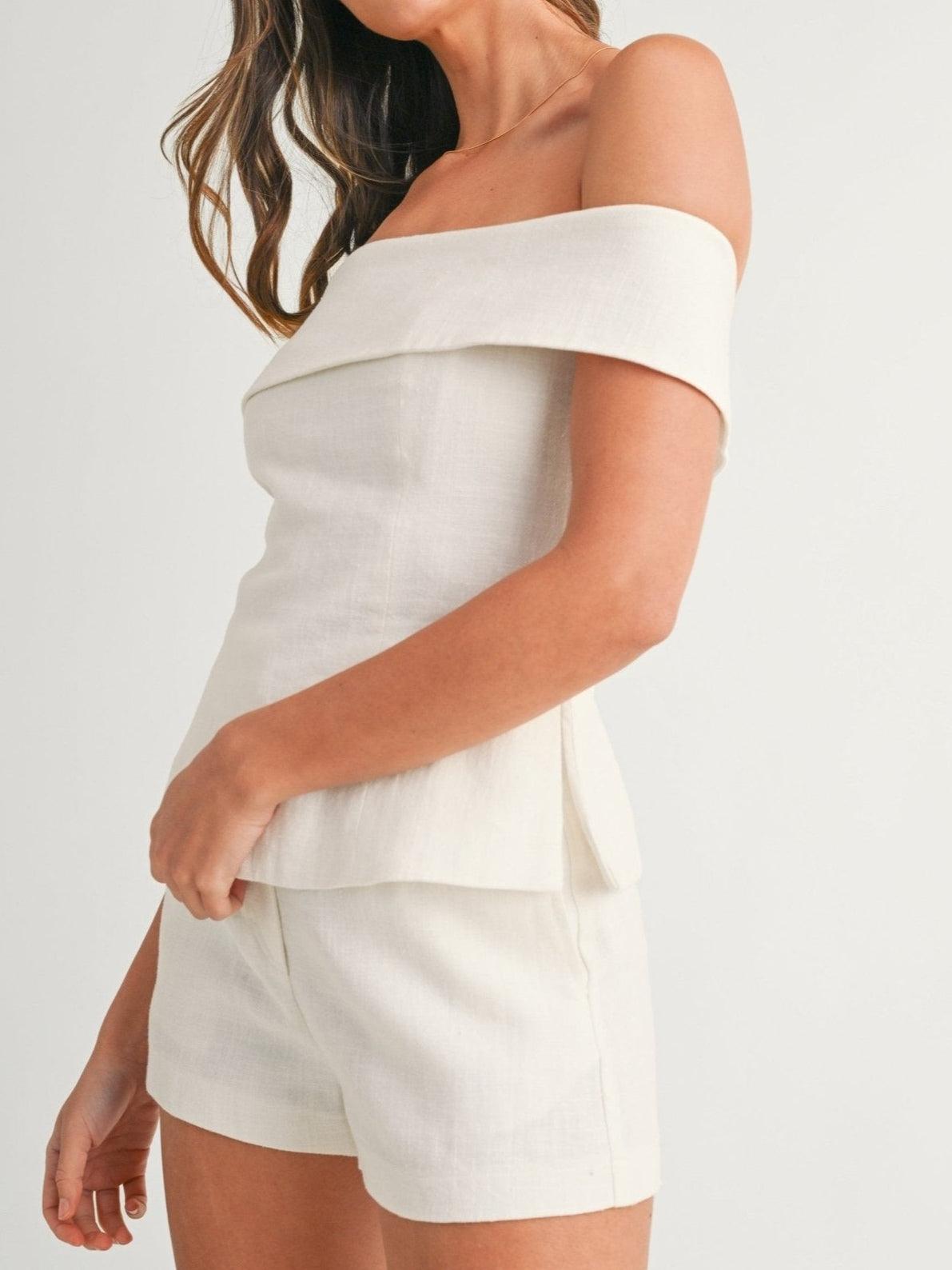 Women's Two-Piece Cotton and Linen Set with Short Top and Pants