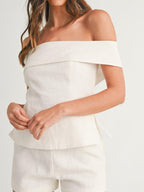 Women's Two-Piece Cotton and Linen Set with Short Top and Pants