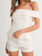 Women's Two-Piece Cotton and Linen Set with Short Top and Pants