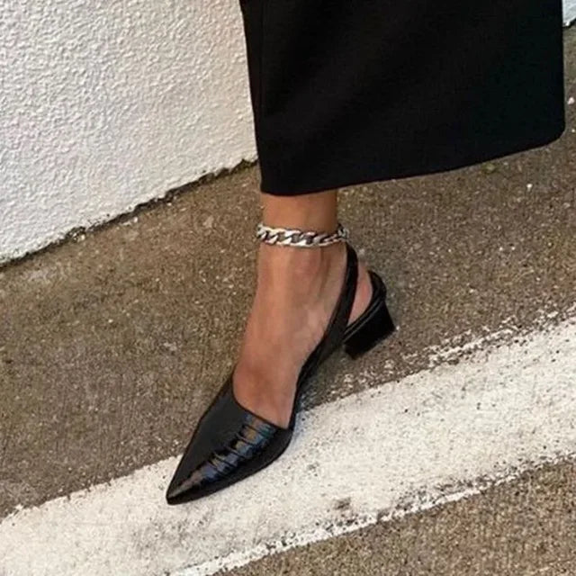 Damskie Ortopedyczne Pumps z Croco‑Teksturą i Stabilnym Obcasem