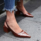 Damen Orthopädische Pumps mit Krokostruktur und Stabilem Absatz