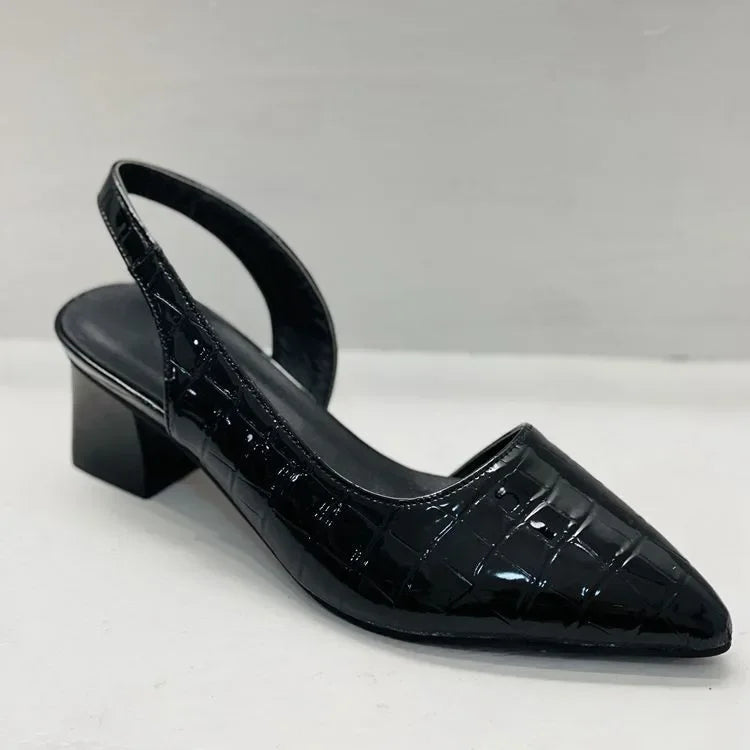 Damen Orthopädische Pumps mit Krokostruktur und Stabilem Absatz