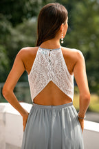 Elegant Maxi Dress with Asymmetric Halter and Layered Silhouette