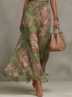Women's Chiffon Maxi Dress with Floral Motif and Halter Neck