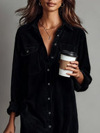 Women's Corduroy Midi Dress with Loose Fit and Bust Pockets