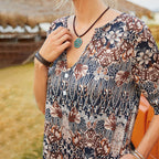 Women's Vintage Dress with Floral Pattern in a Classic, Caramel Silhouette