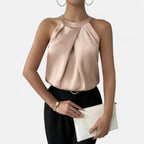 Damen Satin-Top mit Plissiertem Vorderteil und Drapiertem Abschluss