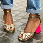 Damen Sandalen mit Dickem Absatz und Verstellbaren Riemen