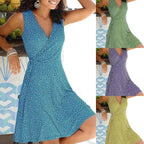Women's Sleeveless Midi Dress with Wrap Cut and Lightweight Fabric