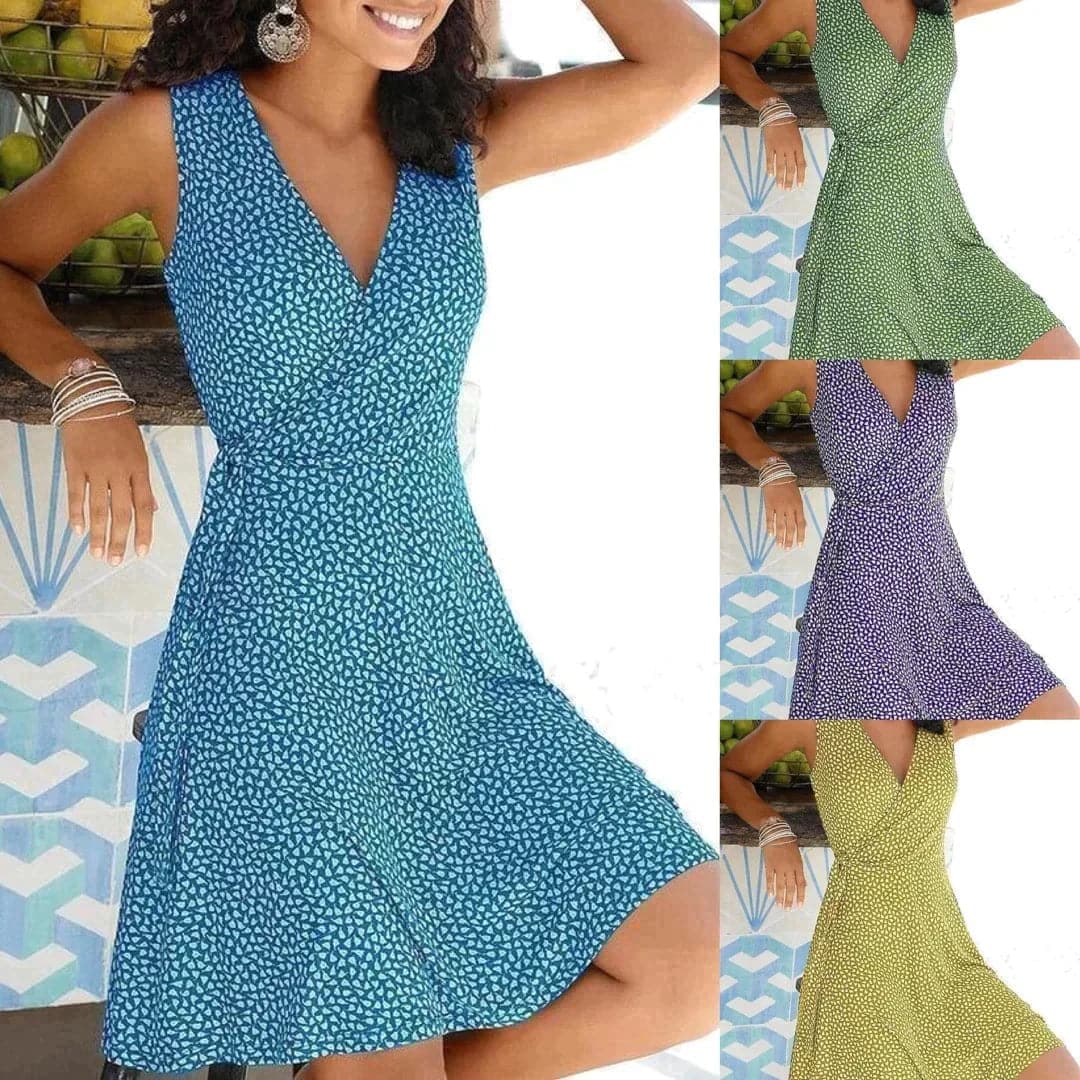 Women's Sleeveless Midi Dress with Wrap Cut and Lightweight Fabric