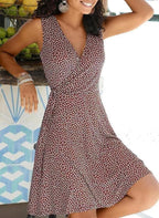 Women's Sleeveless Midi Dress with Wrap Cut and Lightweight Fabric
