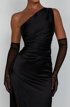 Women's Satin Dress with Single Strap and Slit