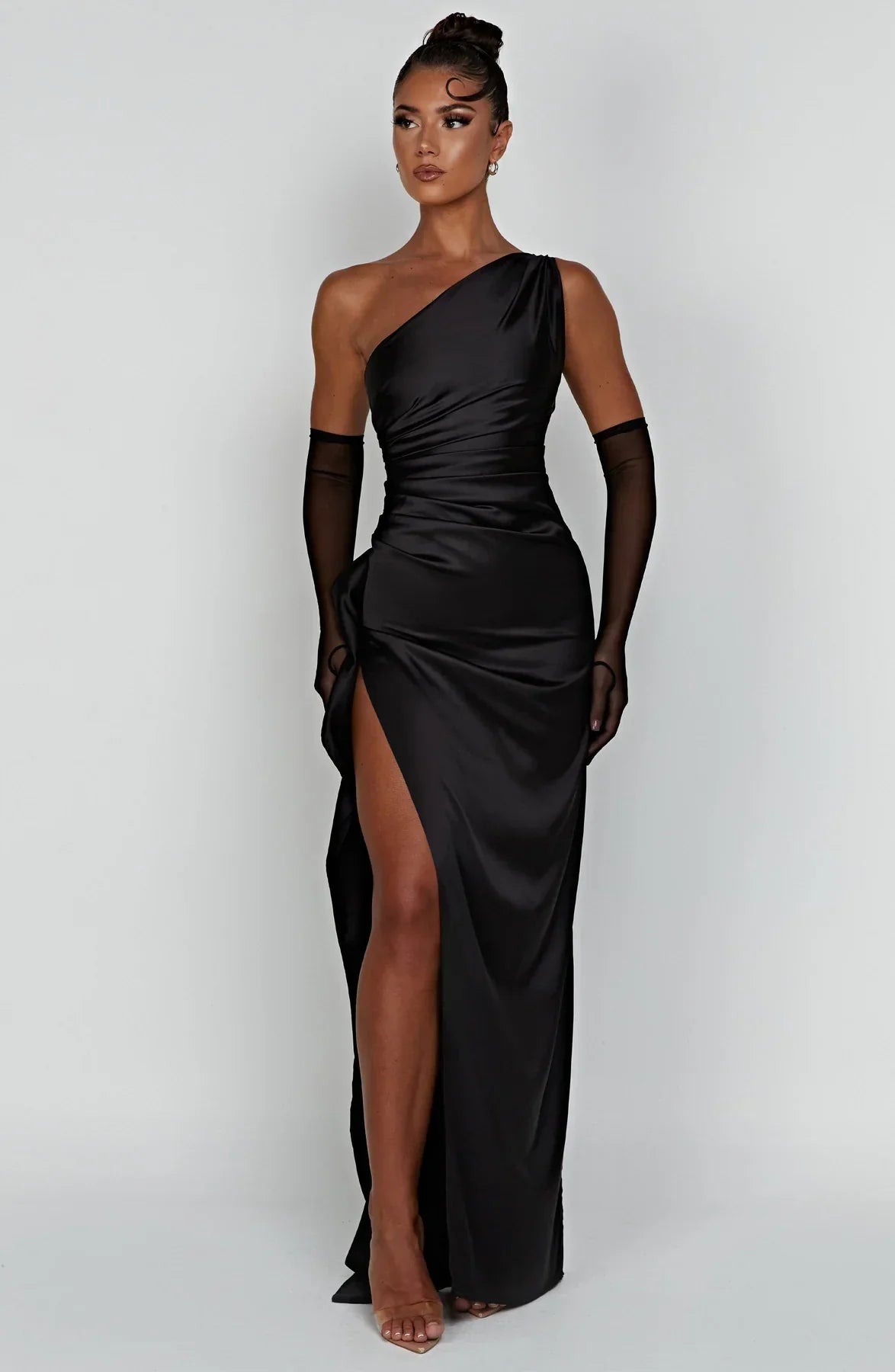 Women's Satin Dress with Single Strap and Slit