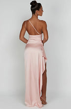 Women's Satin Dress with Single Strap and Slit