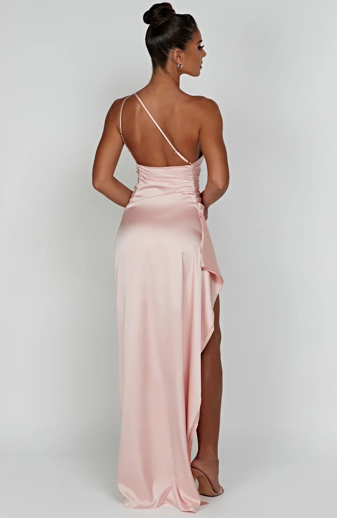 Women's Satin Dress with Single Strap and Slit