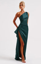 Women's Satin Dress with Single Strap and Slit