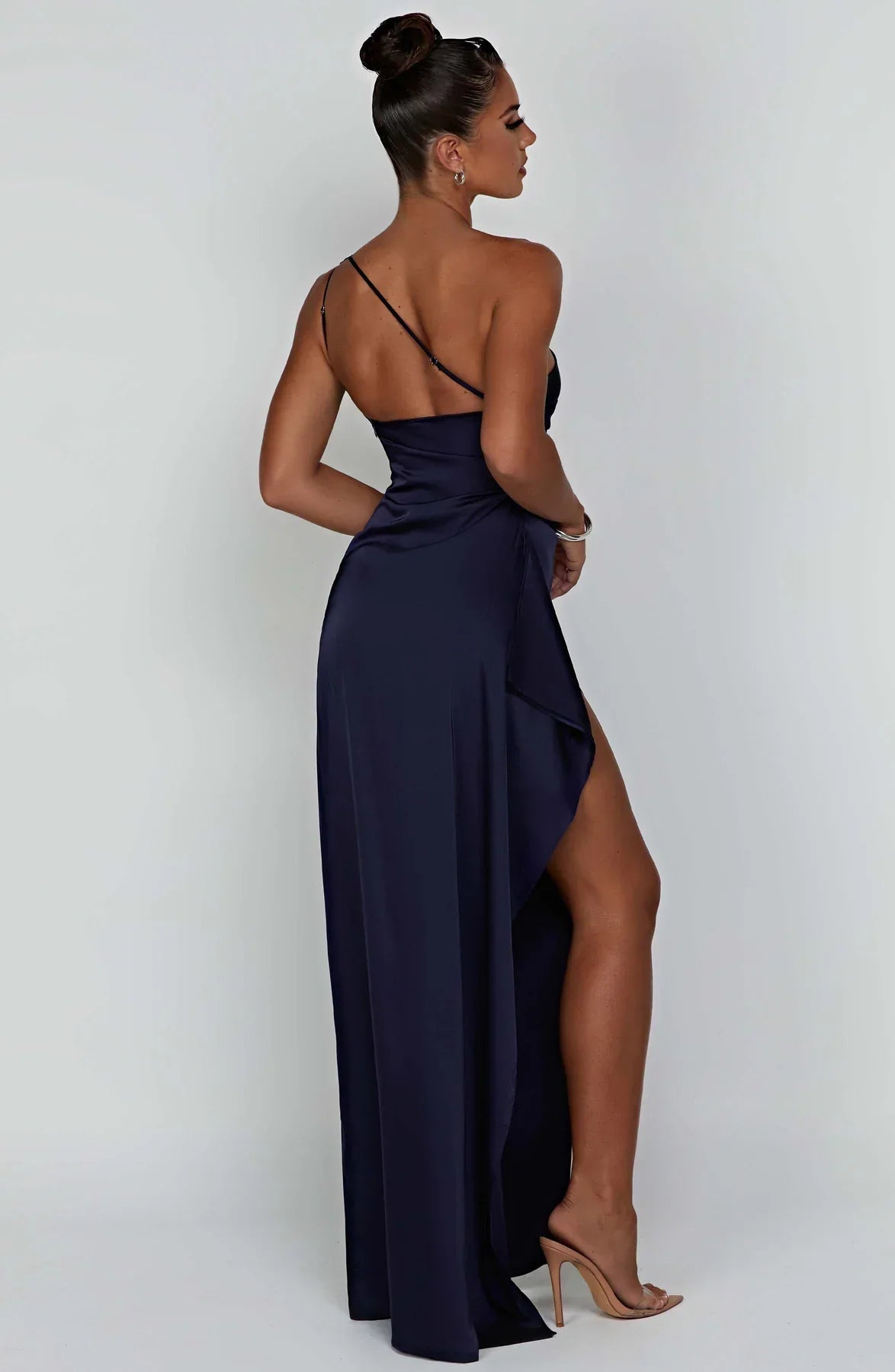 Women's Satin Dress with Single Strap and Slit