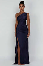 Women's Satin Dress with Single Strap and Slit