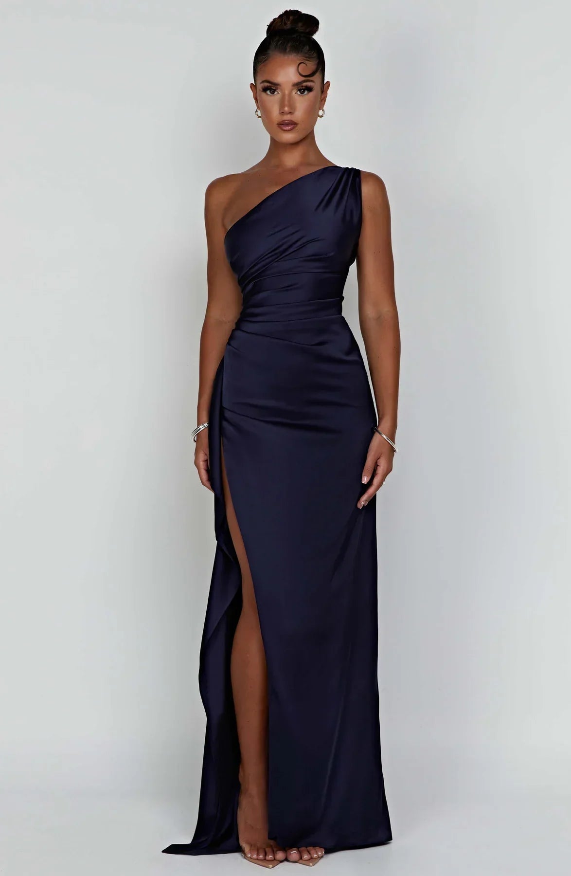 Women's Satin Dress with Single Strap and Slit