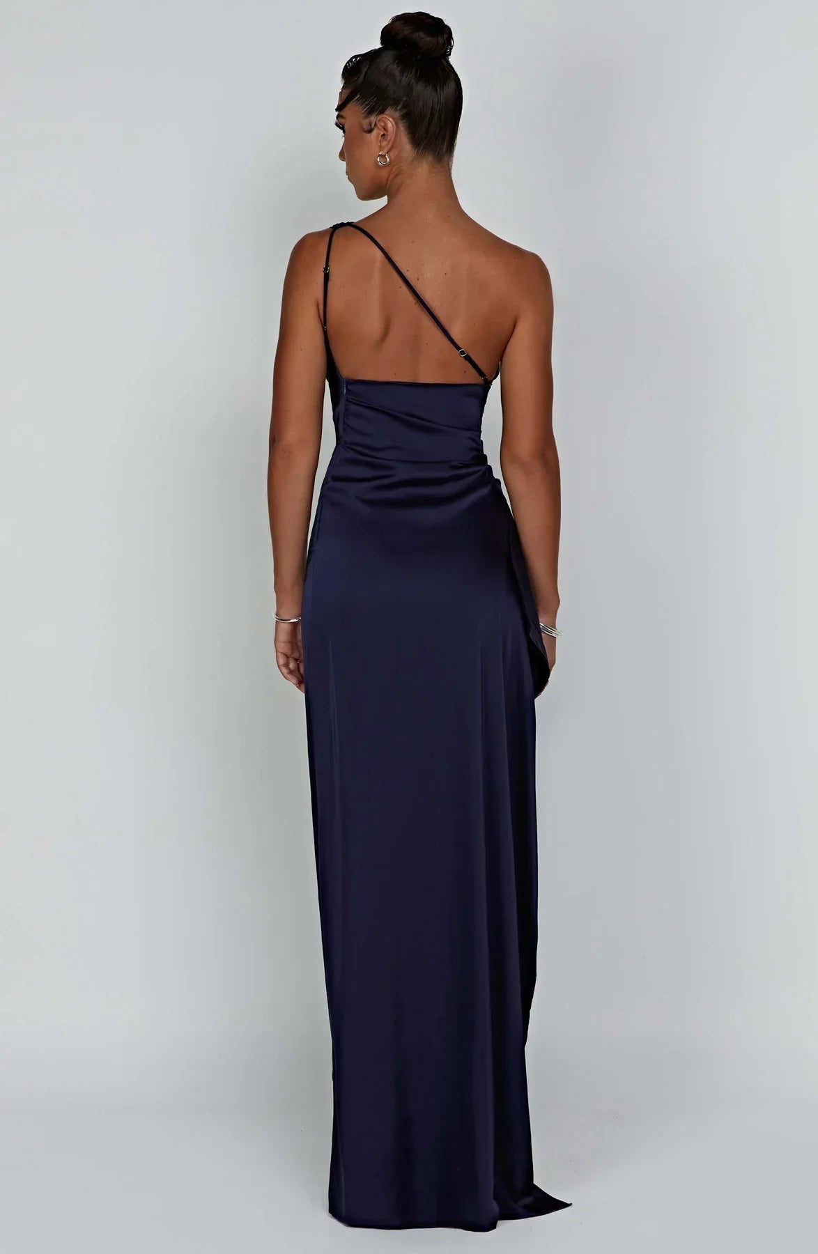 Women's Satin Dress with Single Strap and Slit