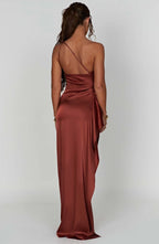Women's Satin Dress with Single Strap and Slit