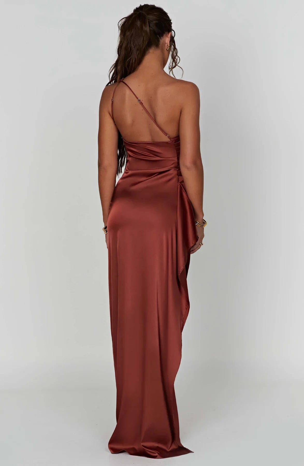 Women's Satin Dress with Single Strap and Slit
