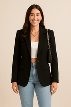 Damski Taliowany Blazer z Klasycznym Rewersem