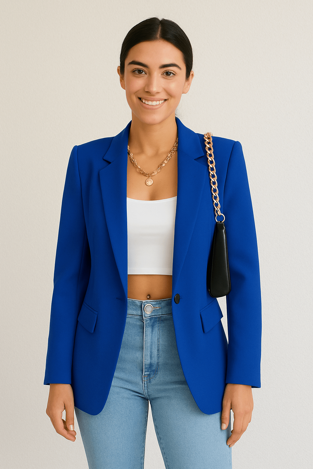 Damski Taliowany Blazer z Klasycznym Rewersem