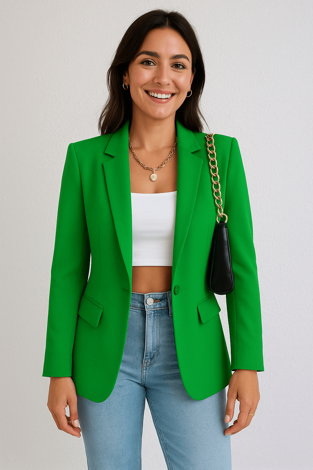 Damski Taliowany Blazer z Klasycznym Rewersem