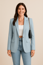 Damski Taliowany Blazer z Klasycznym Rewersem