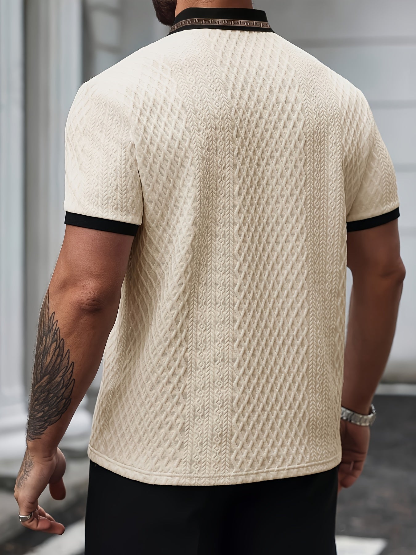 Męskie Teksturowane Polo Slim Fit z Krótkim Rękawem