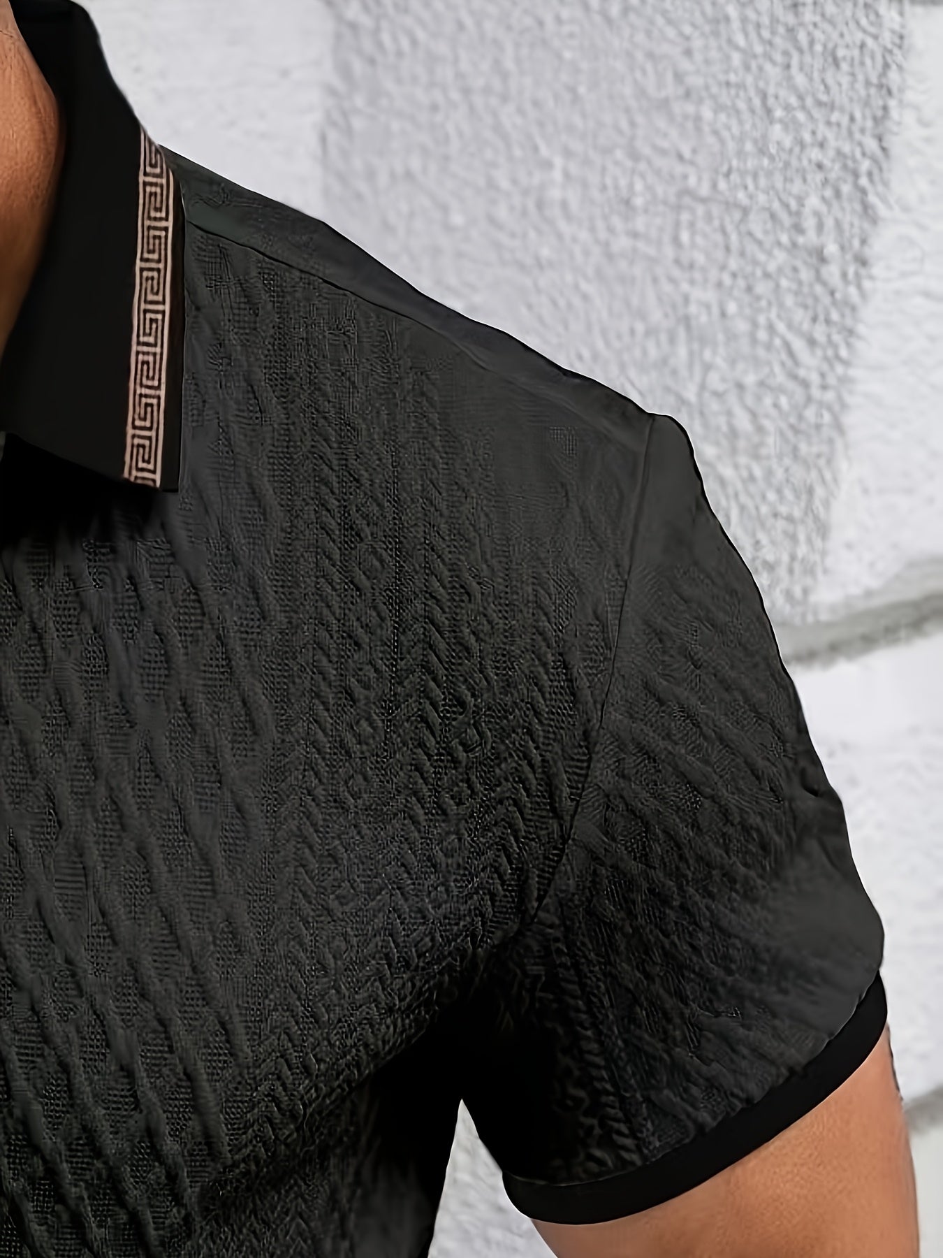Męskie Teksturowane Polo Slim Fit z Krótkim Rękawem