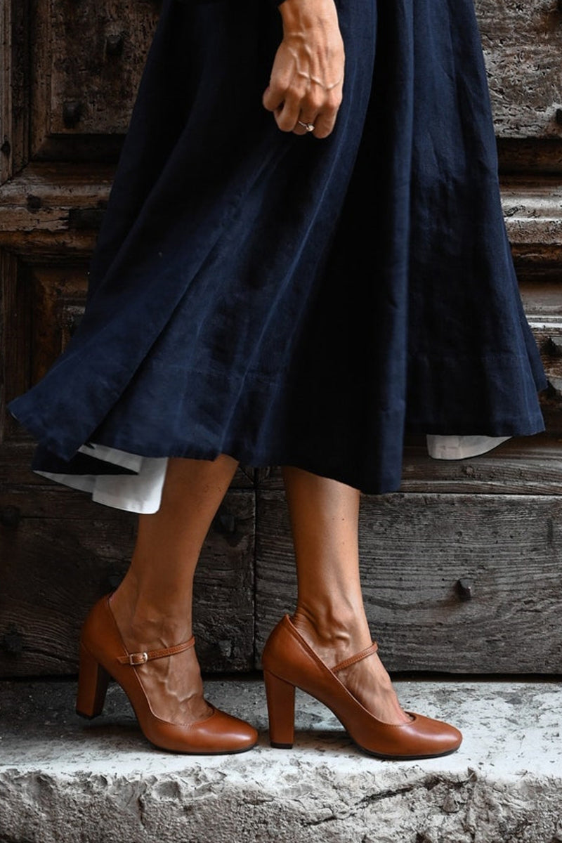 Women's Pumps with Wide Heel, Round Toe, and Adjustable Strap